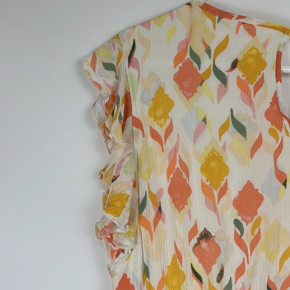 LAUREN CONRAD Baja Bazaar Crinkle Rayon Lace Tier Lined Floral Dress M - Picture 7 of 12